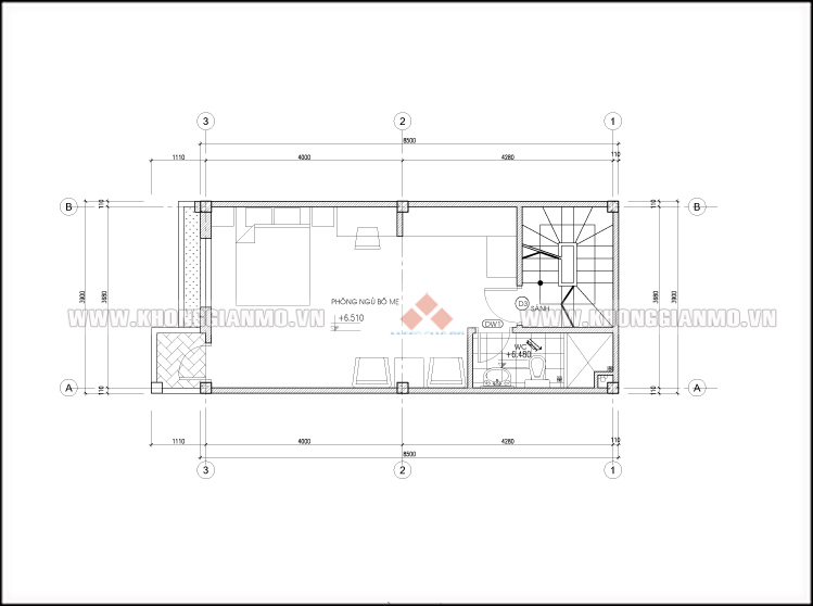 Thiết kế kiến trúc nhà lô 28m2 - Bố trí mặt bằng công năng  tầng 4 